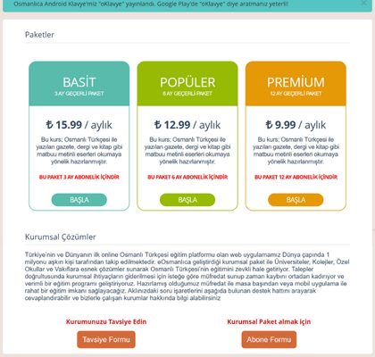 Paketler ve kurumsal çözümler: basit, popüler, premium