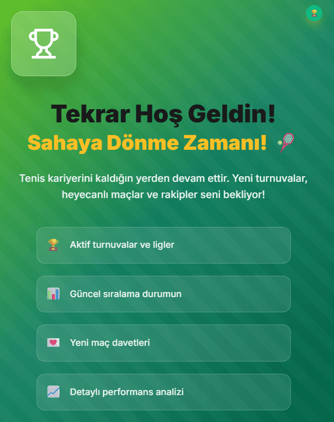 Mobil karşılama: turnuva, sıralama, maç daveti ve performans